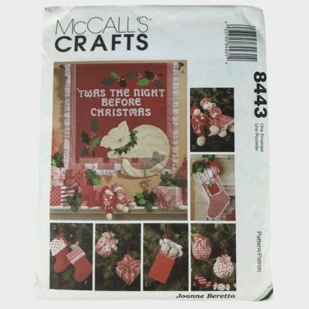 McCall's Crafts 8443 Cat Wall Hanging Stockings Boy/Girl Ornament & Garland